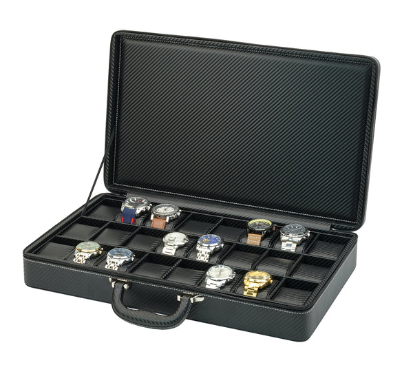 TIMELYBUYS Tie Display Case for 12 Ties, Belts, and Men's Accessories Black Carbon Fiber Storage Box