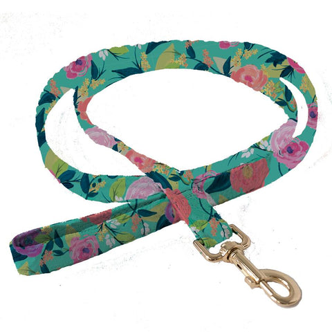 Mary Square  Nantucket Dog Leash Green Floral 72 Inches