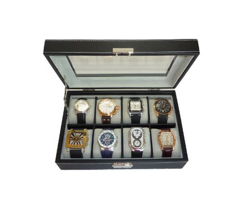 PRE-SALE 8 WATCH BLACK LEATHERETTE WATCH DISPLAY CASE FOR OVERSIZED WATCHES