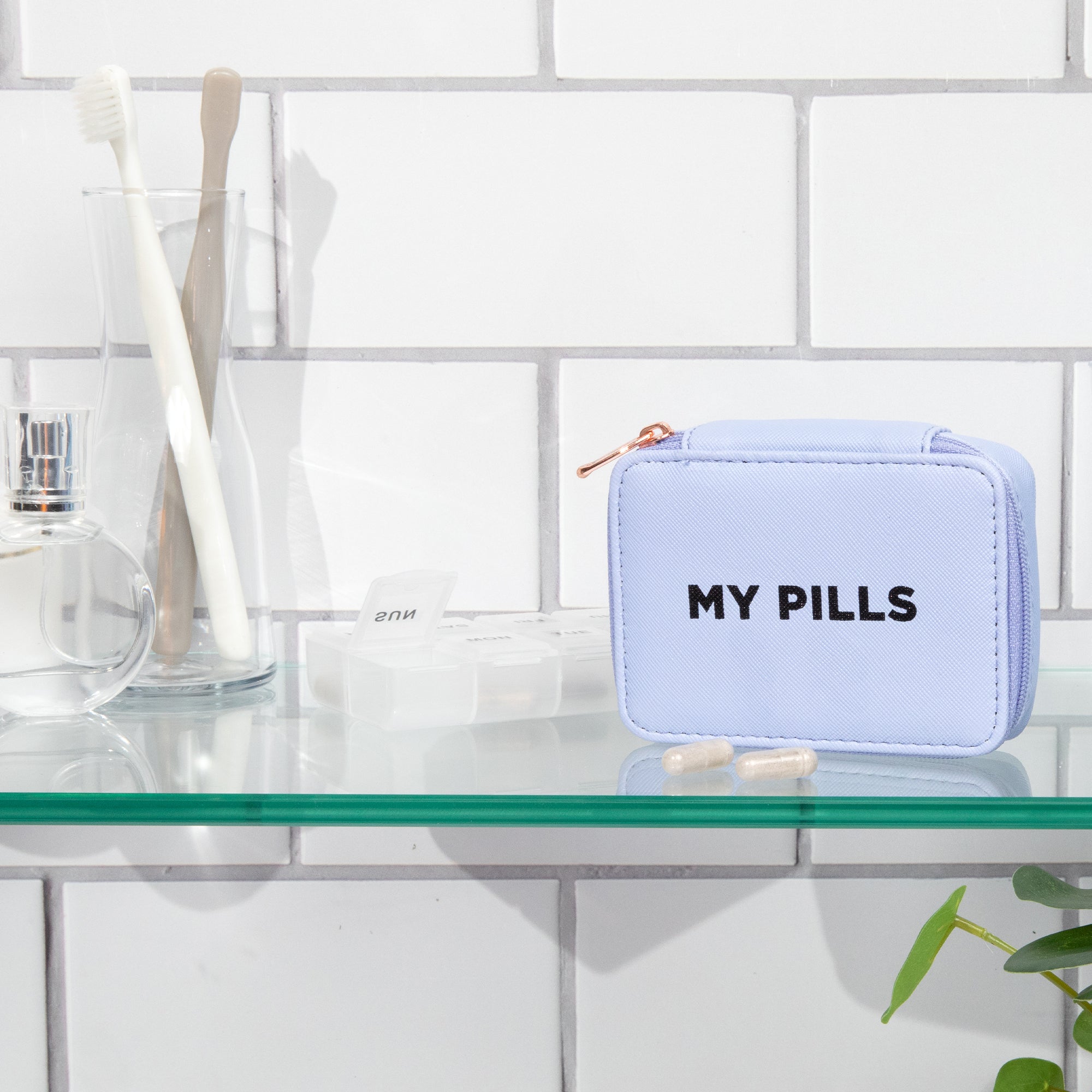 Miamica Women's Zippered Pill Case with 8-Day Removable Plastic Organizer, Light Purple, 3.5 x 4.25 x 1.25 Cute Weekly Medicine Box Compact Design