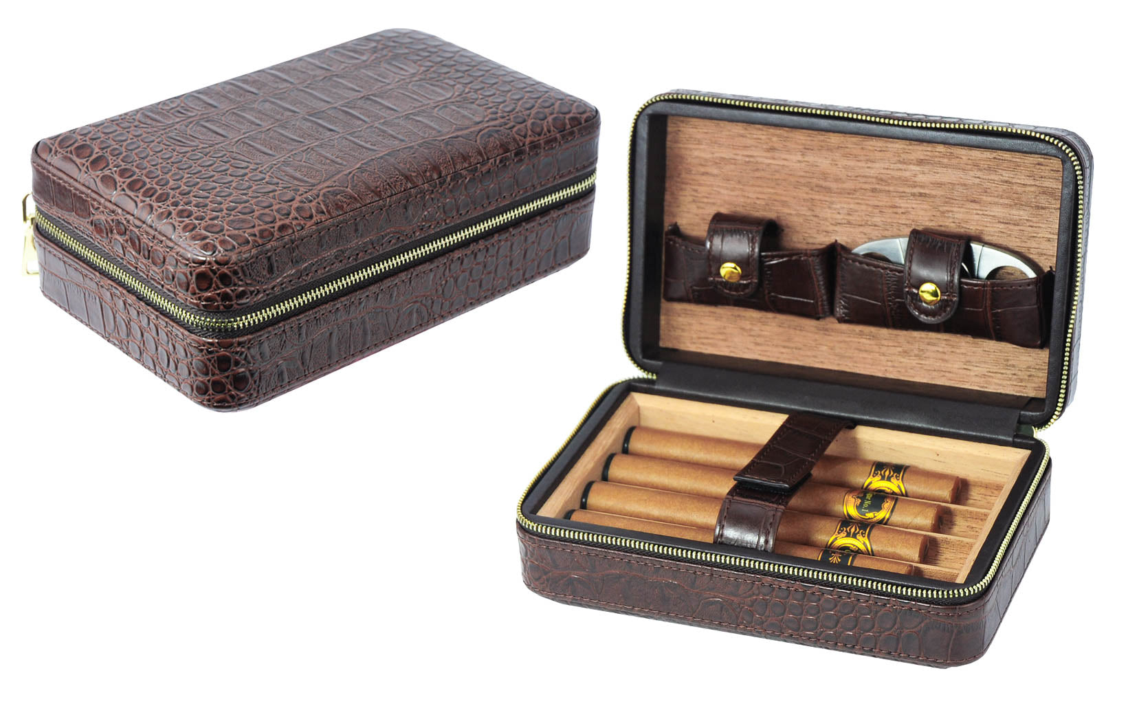 Luxury Cigar Cedar Wood Humidor Portable Travel Leather Cigar Box