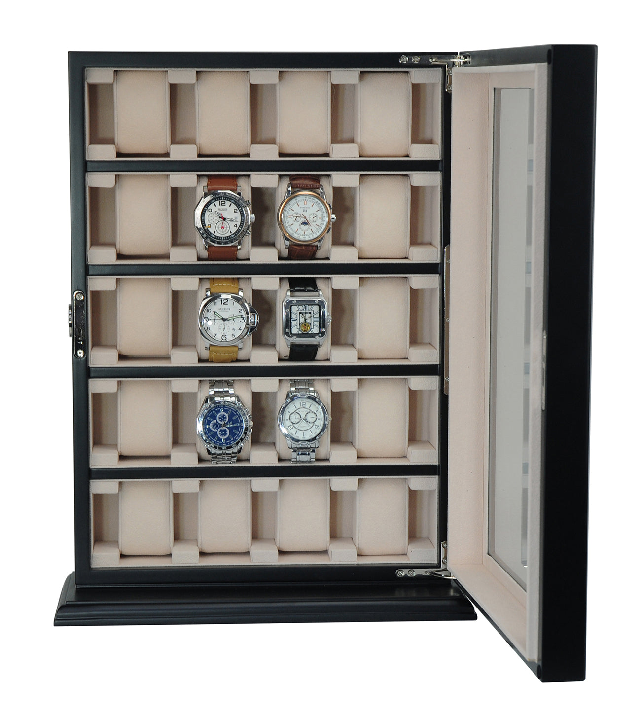 TimelyBuys 20 Piece Ebony Walnut Wood Men's Watch Box Display Case  Collection Jewelry Box Storage Glass Top Father's Day Gift