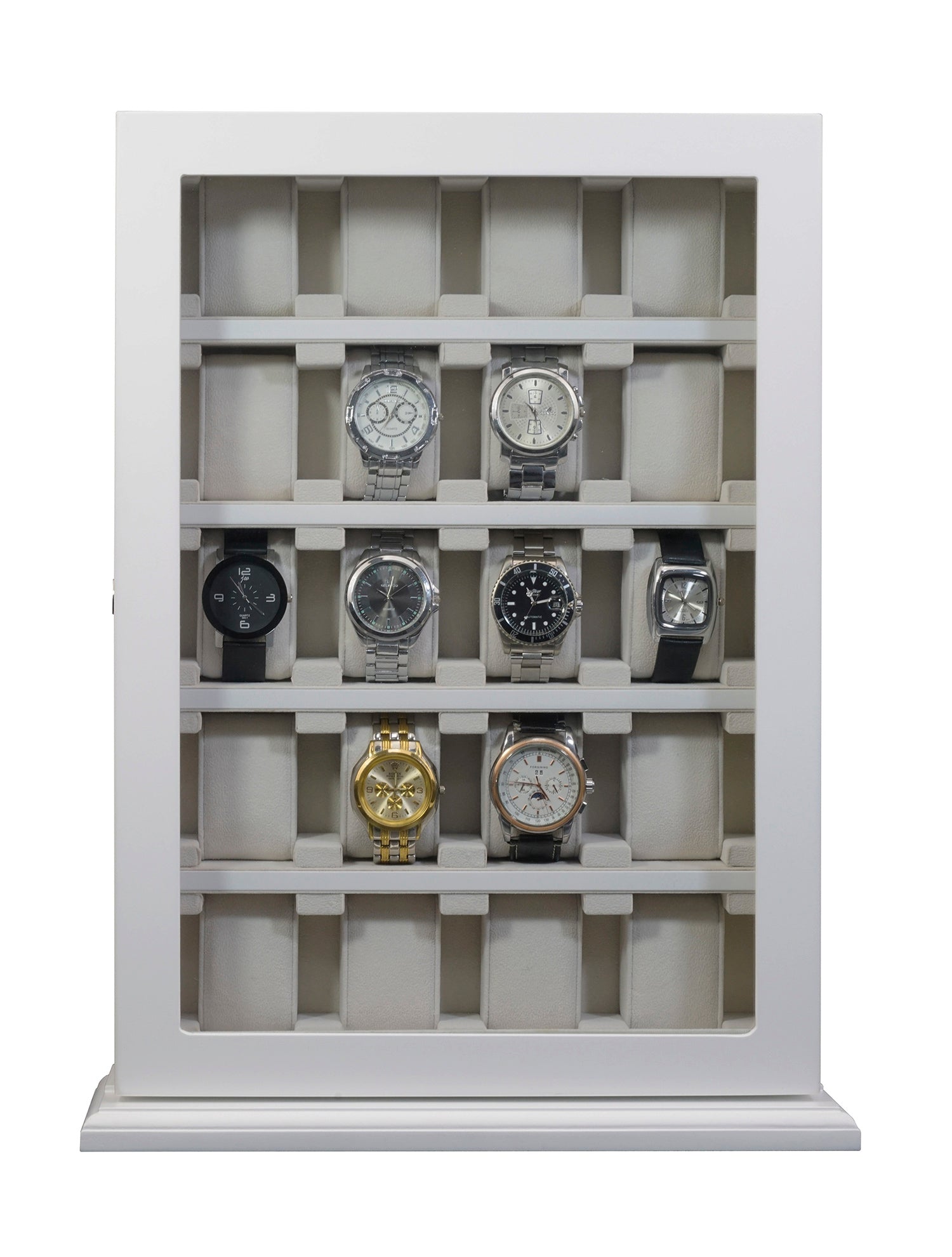 TIMELYBUYS 20 Piece White Wood Watch Display Wall Hanging Case and Storage Organizer Box and Stand for Oversized Watches