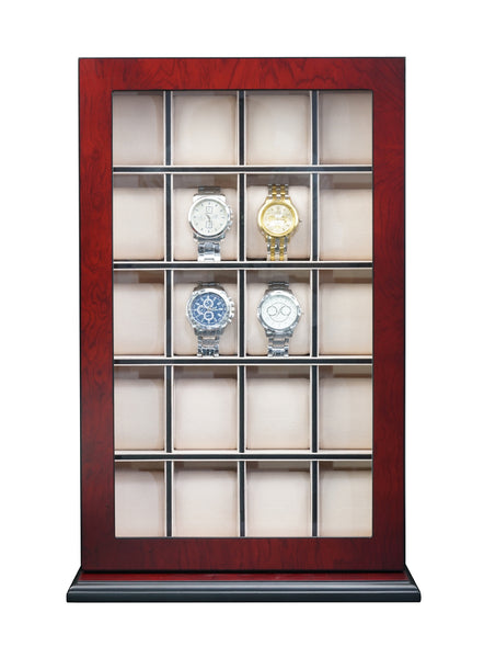 20 WATCH WALNUT WOOD CASE GLASS DISPLAY STAND STORAGE ORGANIZER