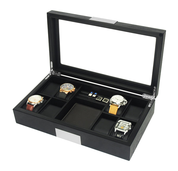 Personalized Grey Ginko Lacquered Wood Watch Cufflink Case & Ring